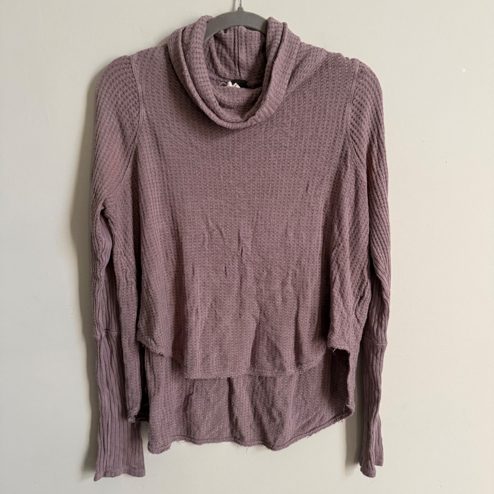 Free People We The Free Waffle Knit Cowl Neck High Low Top Mauve Brown S